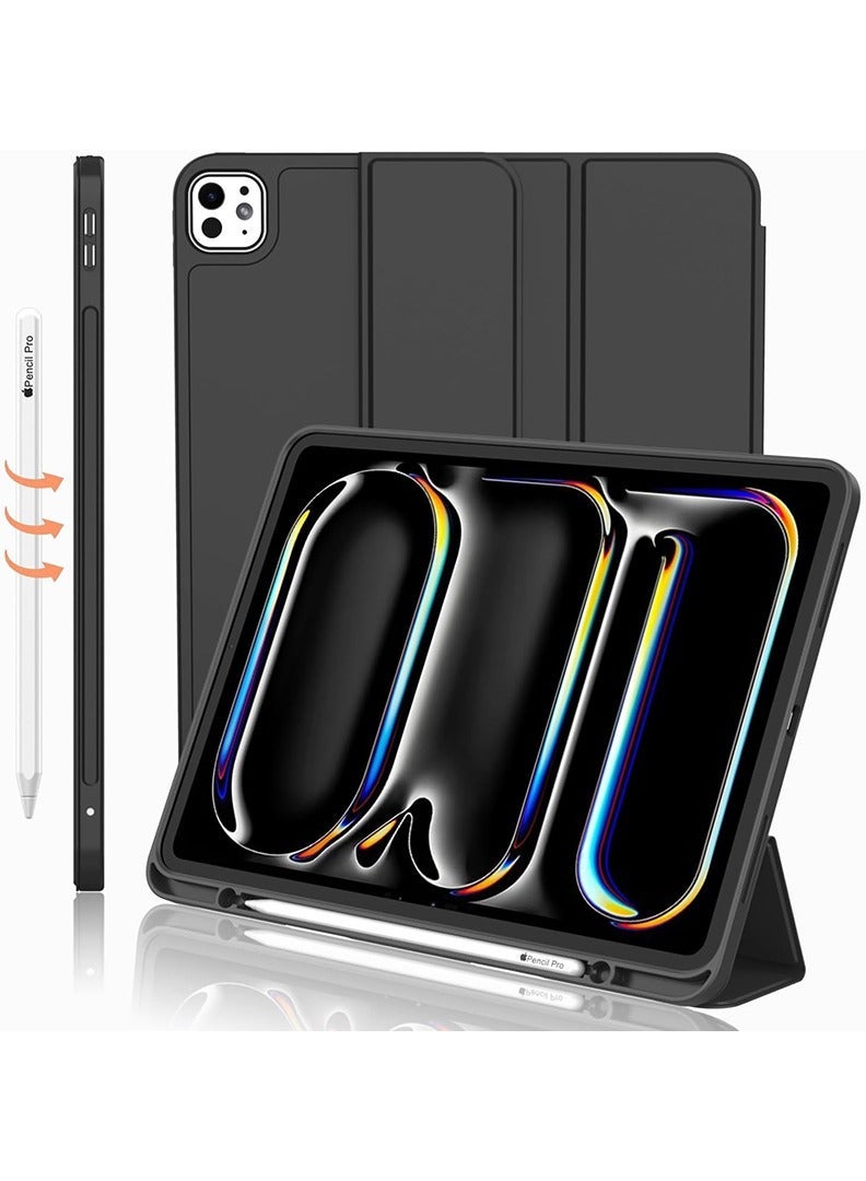 Theodor Slim Smart Case for iPad Pro 13 Inch M5 2025/ M4 2024, Smart Cover iPad Pro 13 Inch– Lightweight Protective Cover with Pencil Holder, Auto Sleep/Wake, Soft TPU Back – Black